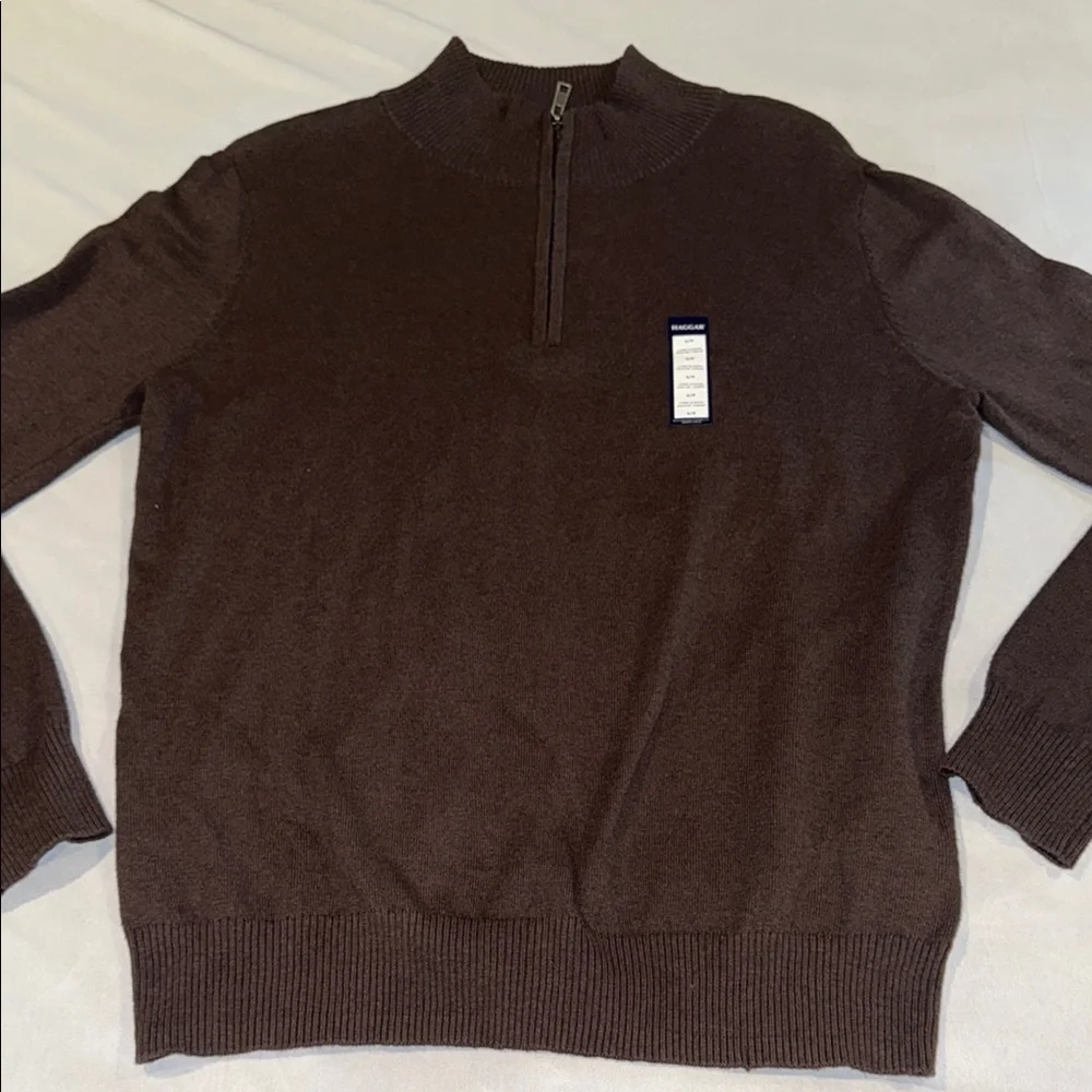 Haggar Cashmere Sweater cotton Brown Zip Up Classic Knit Men's Size S - Picture 3 of 10